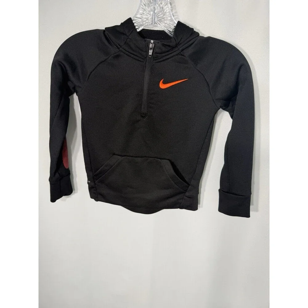 Nike 4T Jacket Black Orange 1/4 Zip Hooded Jacket Dri-Fit Training